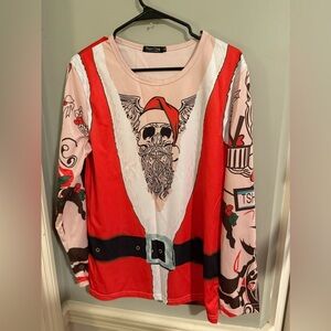 Xuan Ying Red and White Santa Skull Long Sleeve Tee